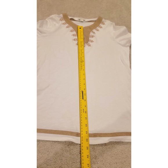COLDWATER CREEK WOMENS White W/Gold Embroider Trim 3/4 Sleeve Top Size Large/14 - Picture 5 of 5